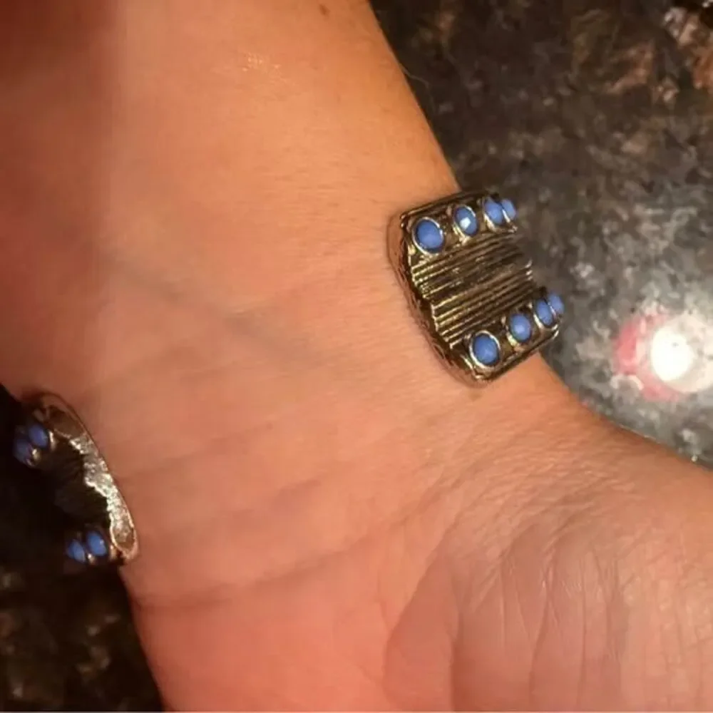 Silver Cuff Bracelet with Blue accents
